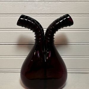 Vintage‎ Dark Purple Blown Glass Vase double spout Retro